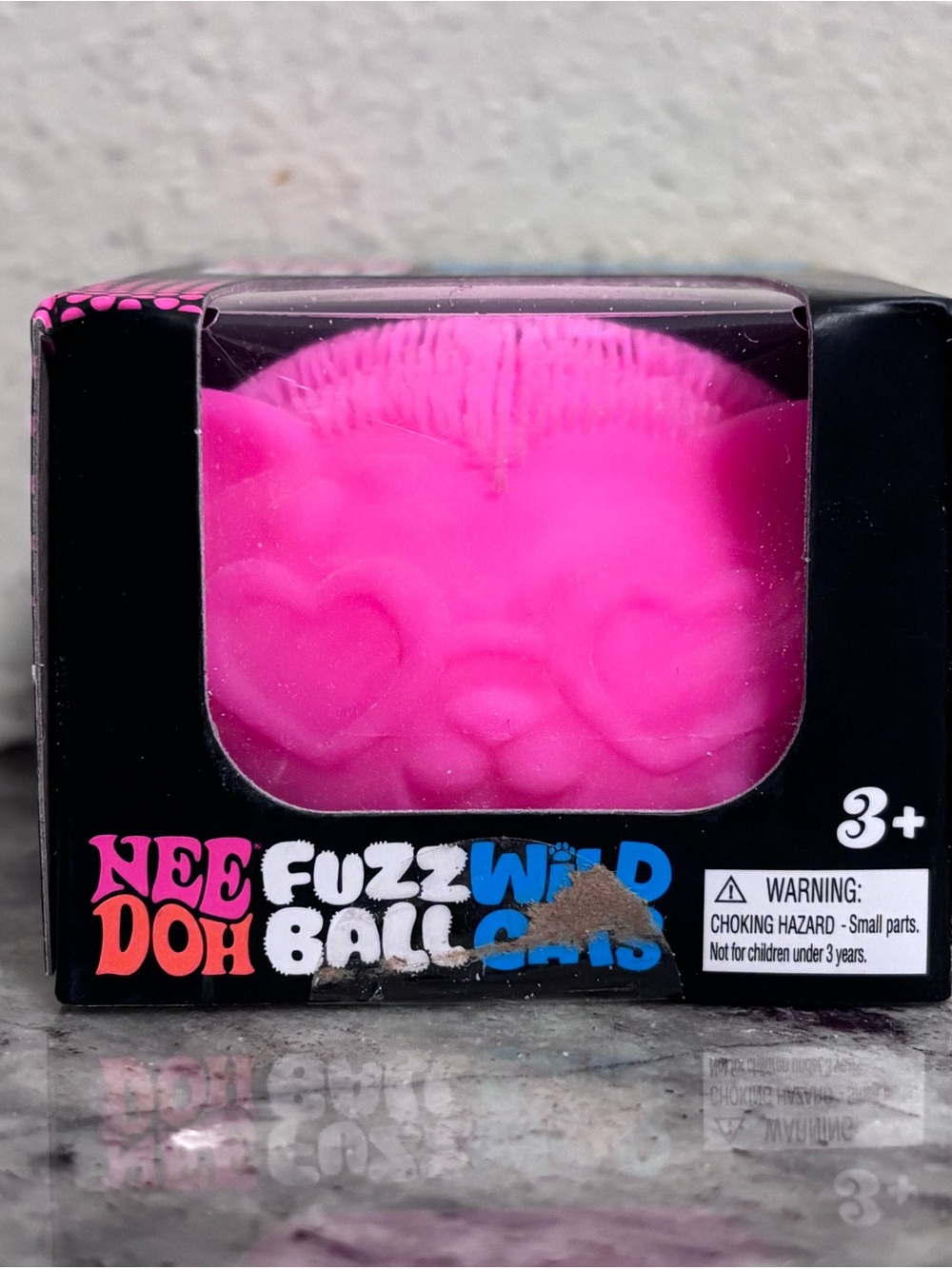 NeeDoh Fuzz Ball Wild Cats Squishy- Pink w/ heart glasses